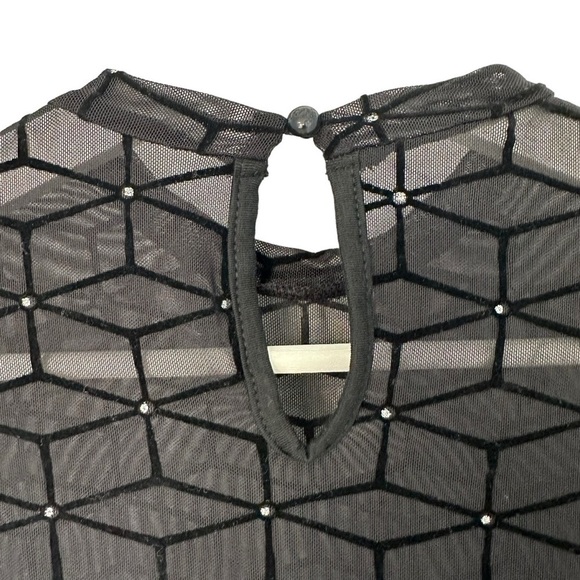 NWOT SHEIN SXY MOCK NECK GLITTER DOT GEO MESH DRESS SHEER BLACK SIZE SMALL - Picture 4 of 12